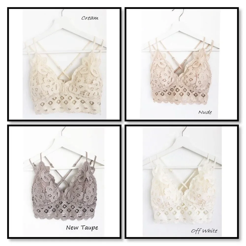 Boho Floral Anemone Off White Soft Lace Bralette - Picture 3 of 4